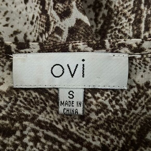 Ovi Shirt Womens Small Brown Cream Snake Print Button Front Blouse Sheer Edgy - Picture 6 of 7